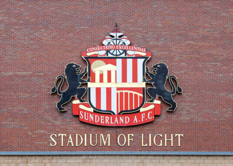 The Sunderland Football Club crest at the Stadium of Light