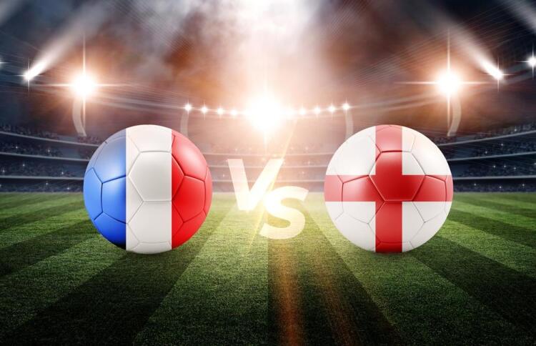 France v England flags on footballs