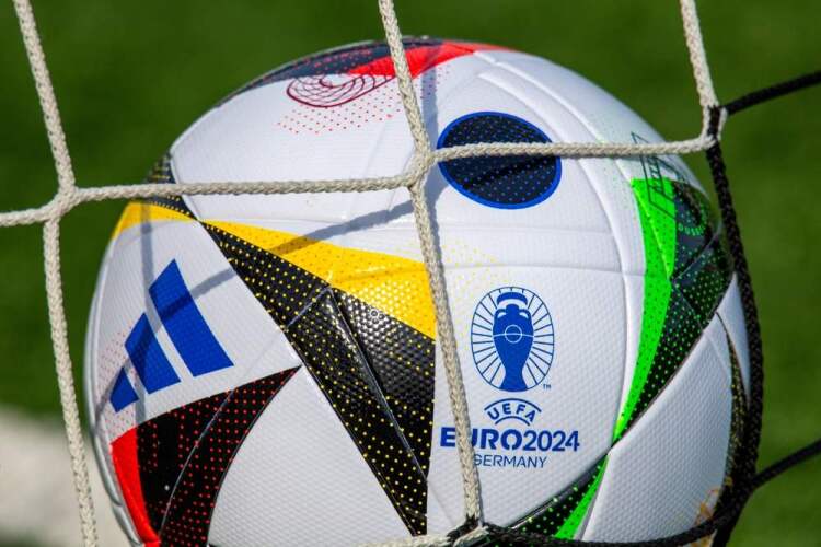 Euro 2024 football in goal.
