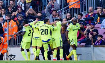 Getafe players celebrate a goal 