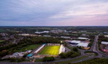 Aerial view of Lamex Stadium, home of Stevenage FC