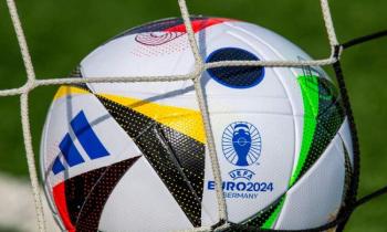 Euro 2024 football in goal.